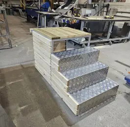 Chequer Plate Steps With Wood Platform on Top and Wooden Sides: Click Here To View Larger Image