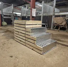 Box Section Staircase With Chequer Plate Steps&comma; Wooden Sides&comma; Wooden Platform and Wooden Front Finished: Click Here To View Larger Image